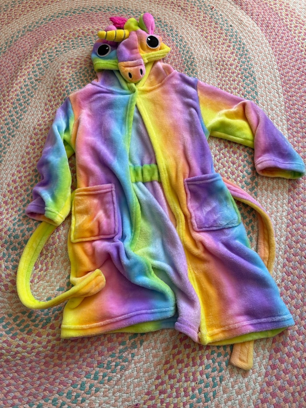 🦄 🌈 Kids Unicorn Rainbow Hooded Bathrobe Size 6x 🌈🦄